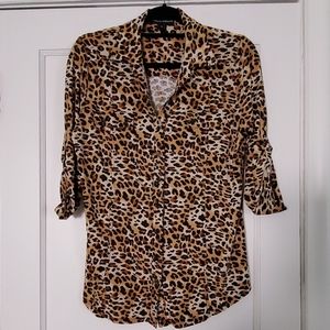 Isabella Rodriguez leopard button down shirt
